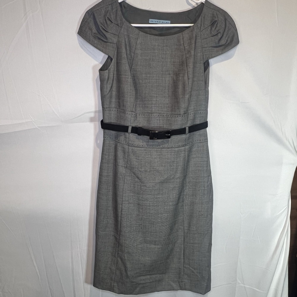 Antonio Melani Size‎ 2 Black Gray Dress Short Sleeve Pencil Slimming With Belt